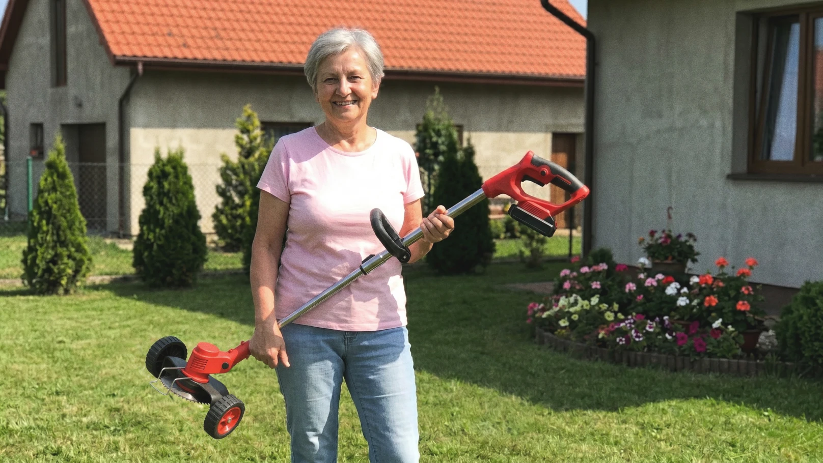 Krystyna z MULTIKOSĄ HEDGRO w ogrodzie
